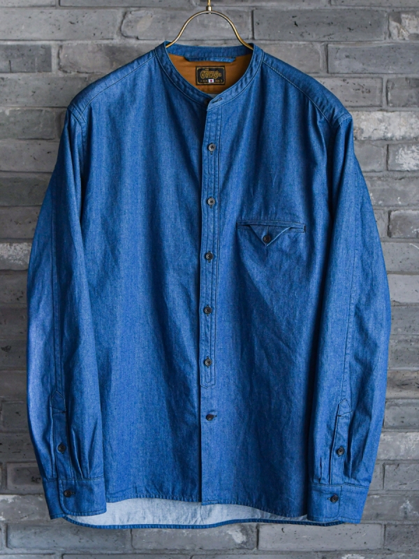 GERUGA / NO COLLAR SHIRTS - LIGHT OZ DENIM (OLD-INDIGO) GERUGA / NO COLLAR SHIRTS - LIGHT OZ DENIM (OLD-INDIGO)