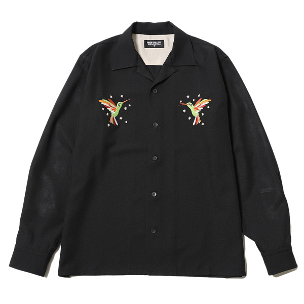 RG /HUMMING BIRD OPEN COLLAR LS SHIRT(BLACK) RG /HUMMING BIRD OPEN COLLAR LS SHIRT(BLACK)