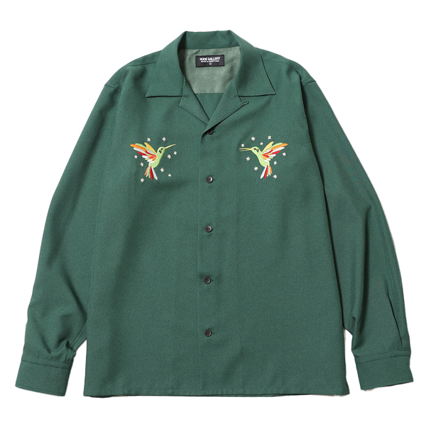 RG /HUMMING BIRD OPEN COLLAR LS SHIRT(GREEN) RG /HUMMING BIRD OPEN COLLAR LS SHIRT(GREEN)