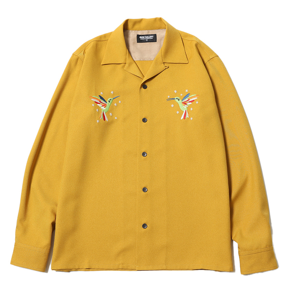 RG /HUMMING BIRD OPEN COLLAR LS SHIRT(MUSTARD) RG /HUMMING BIRD OPEN COLLAR LS SHIRT(MUSTARD)