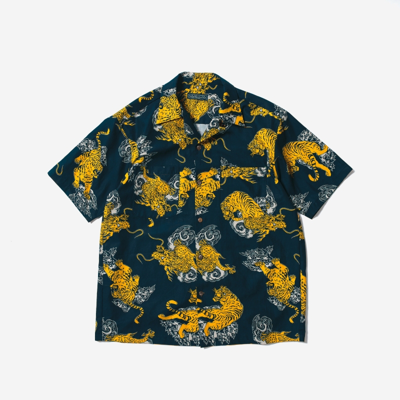 LOST CONTROL / Open Collar SS Shirts -Tiger&Dragon- (NAVY/YEL) LOST CONTROL / Open Collar SS Shirts -Tiger&Dragon- (NAVY/YEL)