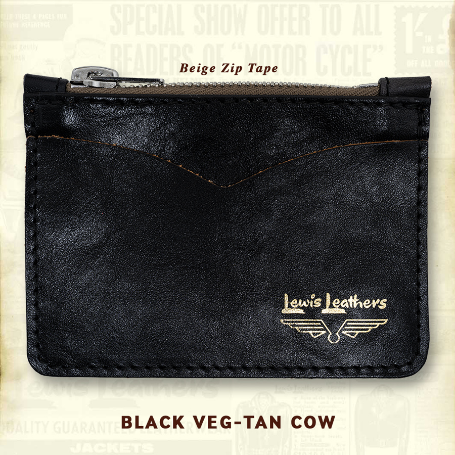 Lewis Leathers /Coin Wallet VEG-TAN COWHIDE Beige Zip (Black)