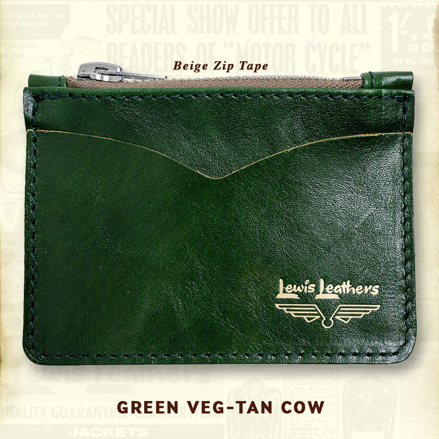Lewis Leathers /Coin Wallet VEG-TAN COWHIDE Beige Zip(Green)