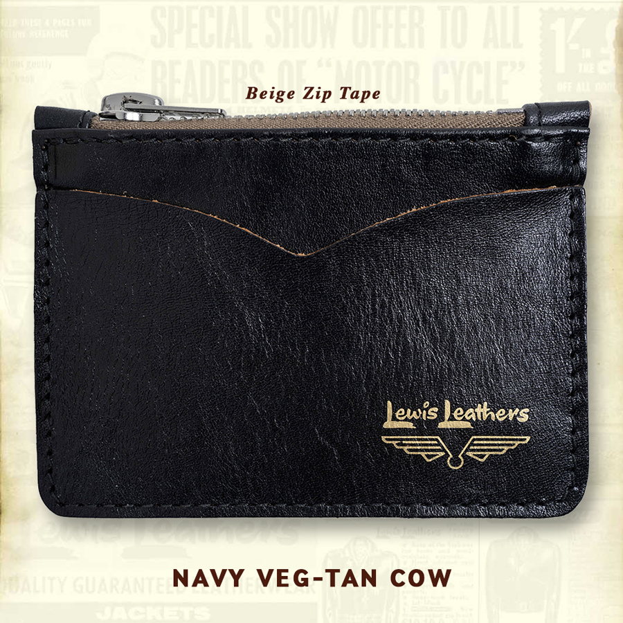 Lewis Leathers/Coin Wallet VEG-TAN COWHIDE Beige Zip(Navy)