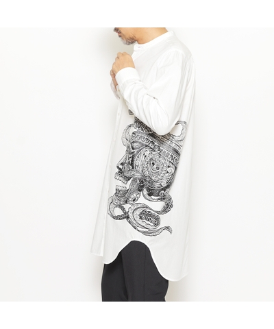 RG /SWITCH BANDCOLLAR LONG SHIRT TIBETAN＜ART WORK by H.U. (WH)