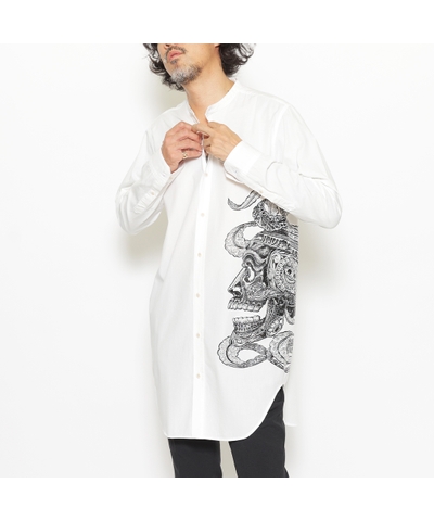 RG /SWITCH BANDCOLLAR LONG SHIRT TIBETAN＜ART WORK by H.U. (WH)