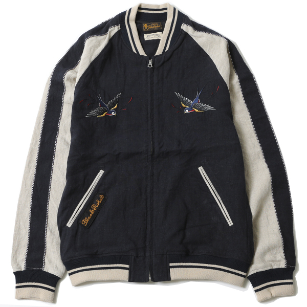 RG BLACK REBEL / SWALLOW LINEN SOUVENIR JACKET (NAVY/BEI) [15401