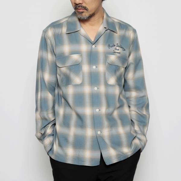 RG / OMBRE CHECK OPEN COLLAR SHIRTS (L-BLUE)
