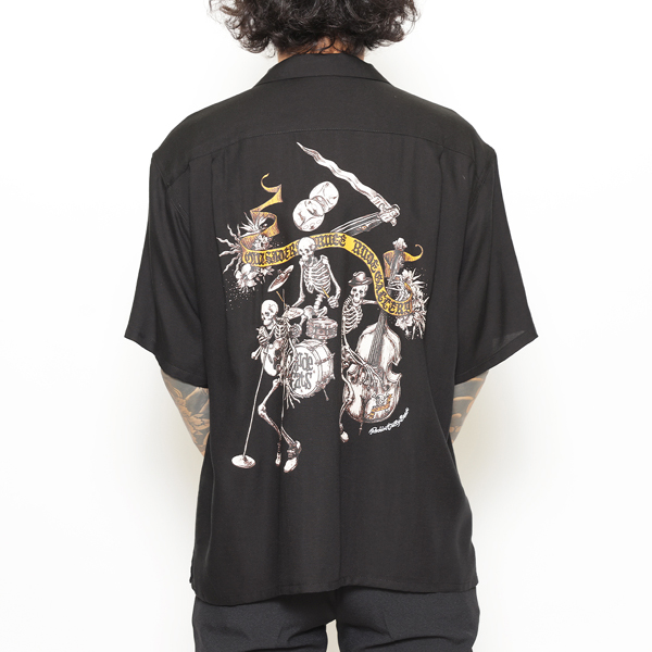 RG / RUDE CATS W FLAP OPEN COLLAR SHIRT (BK)