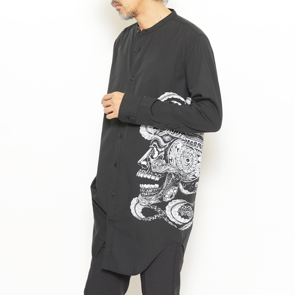 RG /SWITCH BANDCOLLAR LONG SHIRT TIBETAN＜ART WORK by H.U. (BK)