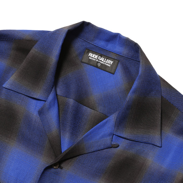 RG / OMBRE CHECK OPEN COLLAR LS SHIRT (BLUE)