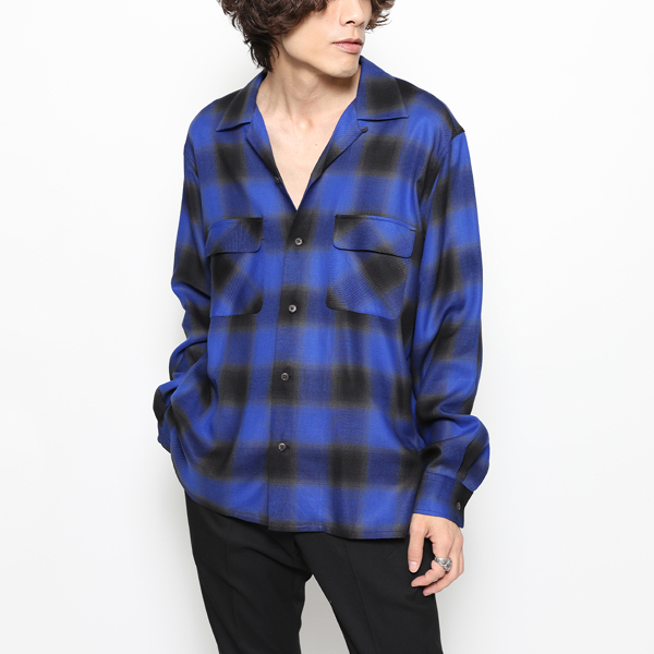 RG / OMBRE CHECK OPEN COLLAR LS SHIRT (BLUE)