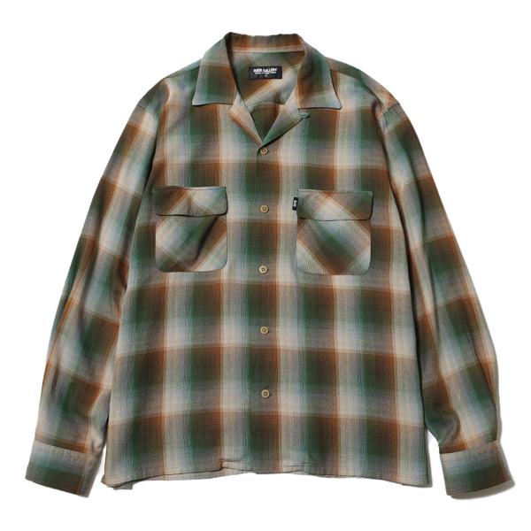 RG /OMBRE CHECK OPEN COLLAR LS SHIRT (GREEN)