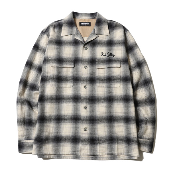 RG /OMBRE CHECK OPEN COLLAR LS SHIRT(WHITE)