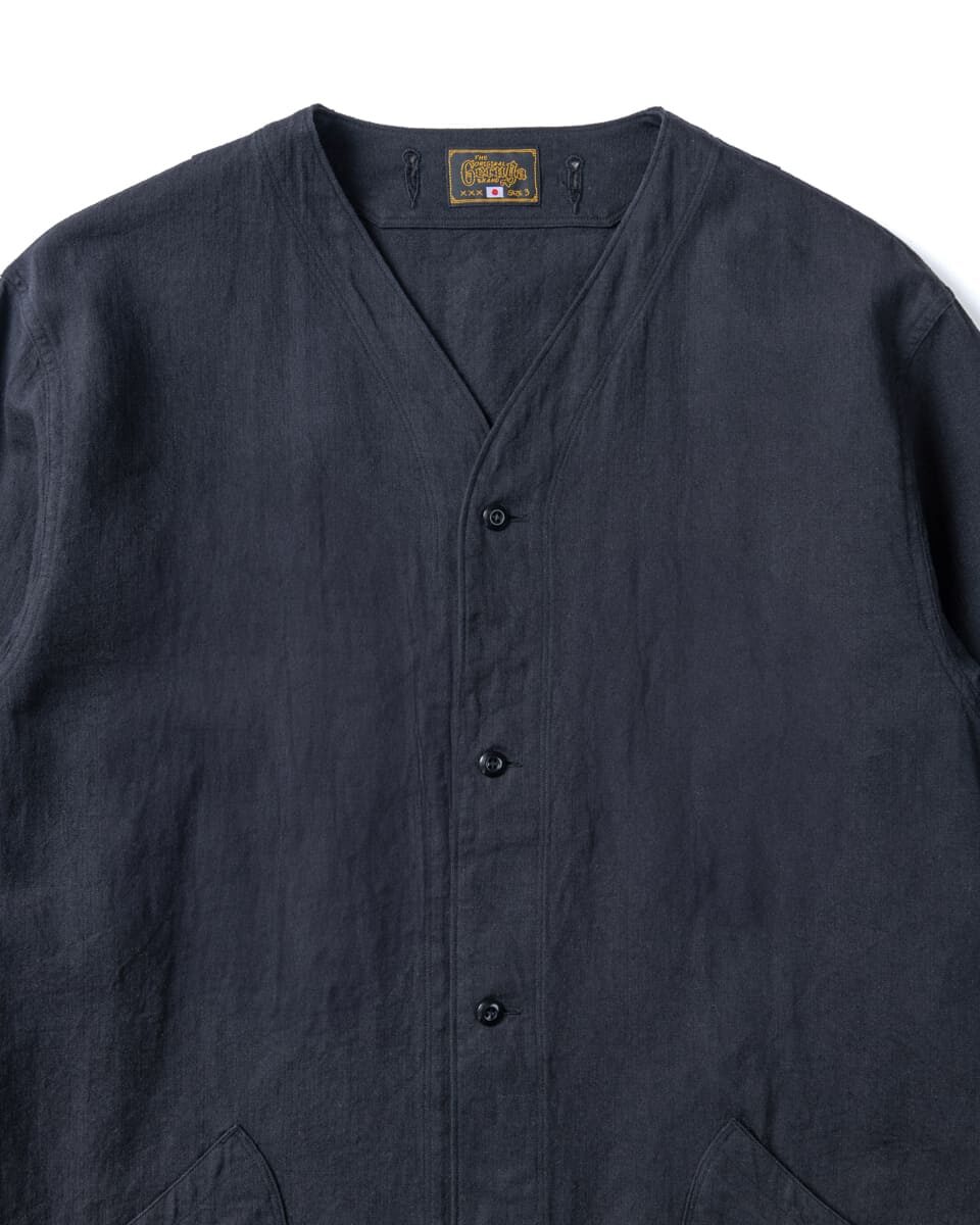 GERUGA / NO COLLAR SHIRTS -MINI HERRINBONE-＜PLAIN＞(BLACK)