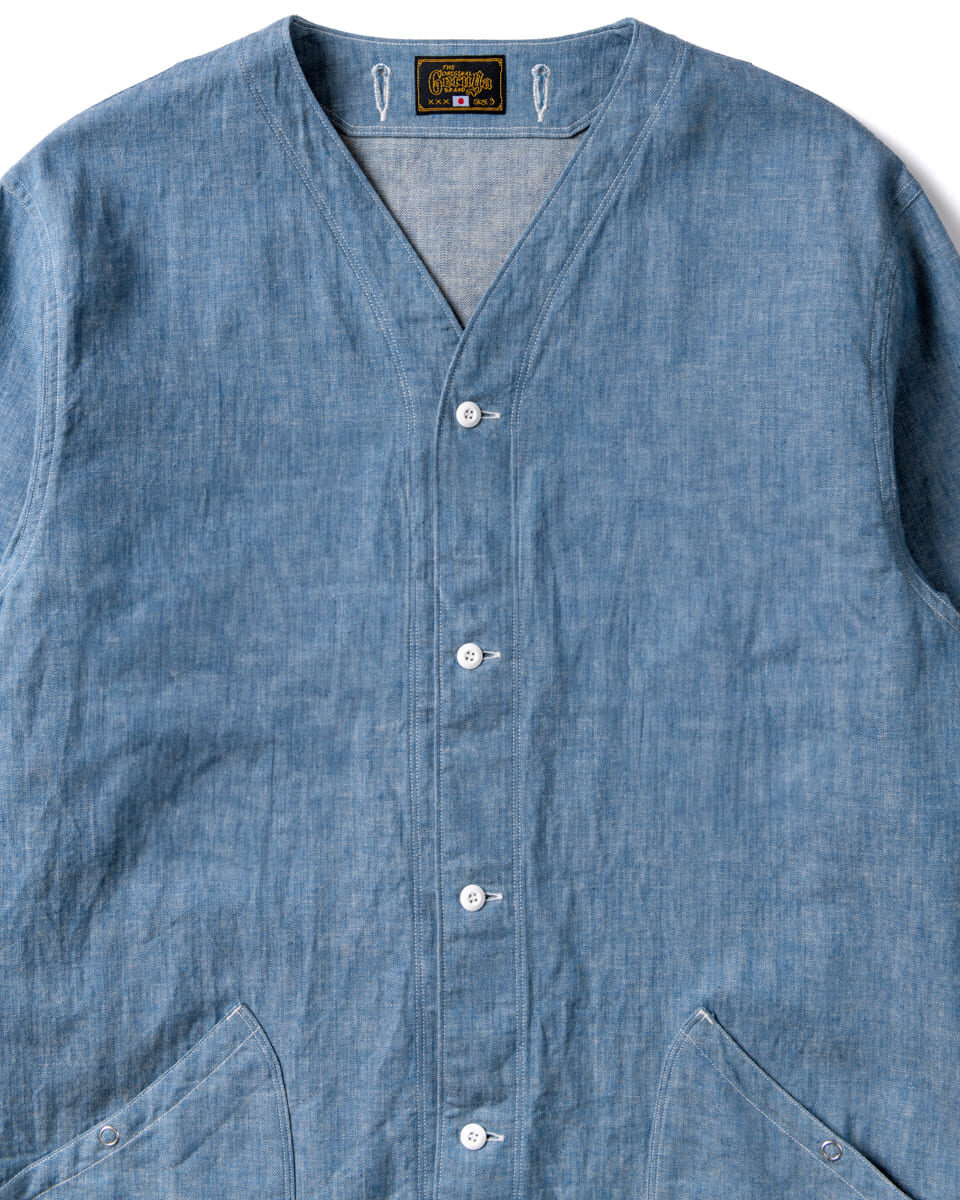 GERUGA / NO COLLAR SHIRTS -MINI HERRINBONE-＜PLAIN＞(LIGHT-BLUE)