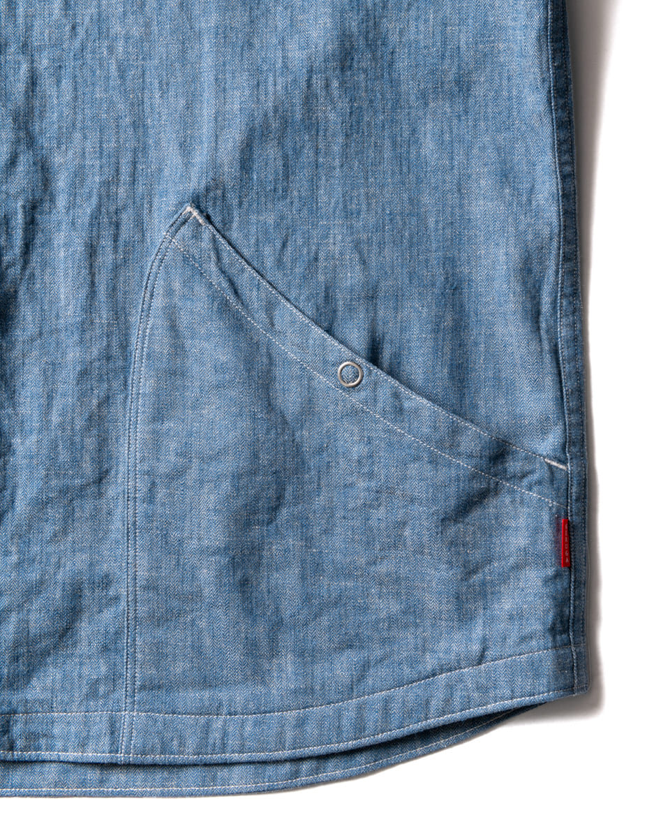 GERUGA / NO COLLAR SHIRTS -MINI HERRINBONE-＜PLAIN＞(LIGHT-BLUE)